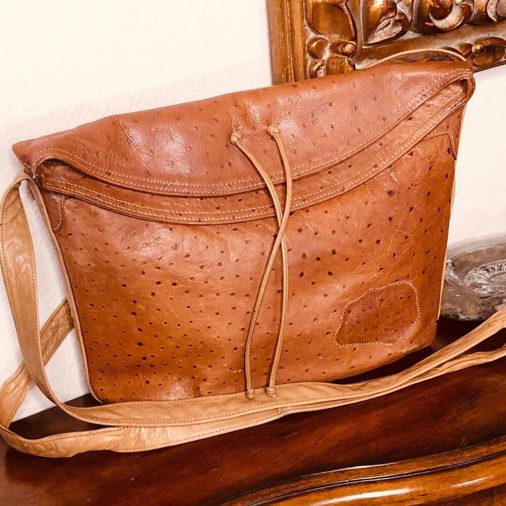 Carlos Falchi Ostrich-Embossed Leather Crossbody Hobo Bag